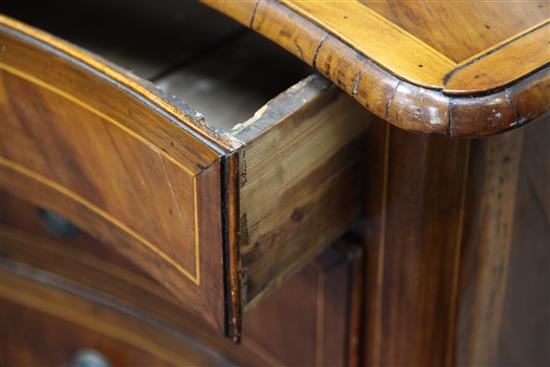 An 18th century Maltese olive wood and fruitwood serpentine commode, W.6ft 1in.